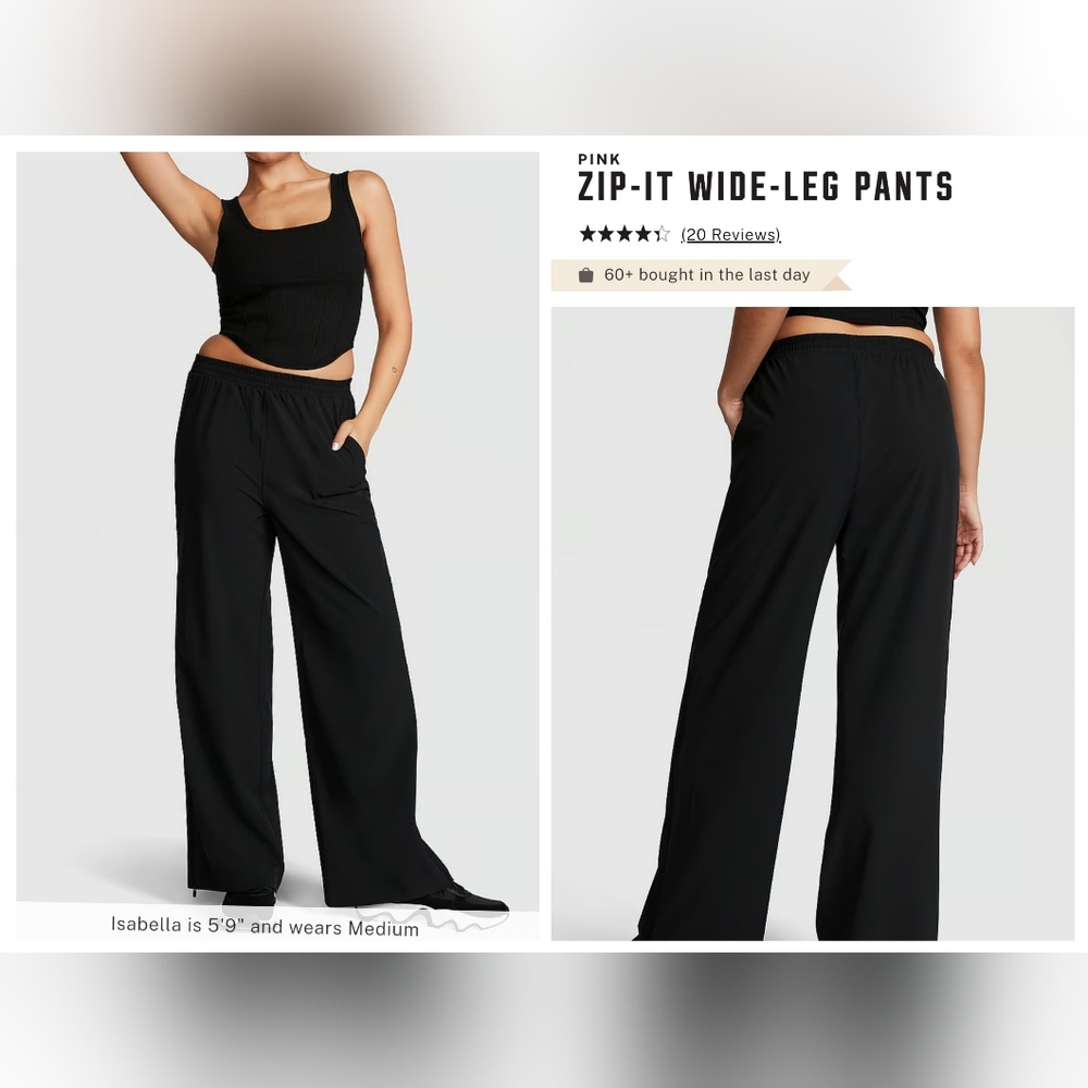 Victoria's secret pink zip it wide-leg pants NEW STYLE! BLACK LARGE Lightweight
